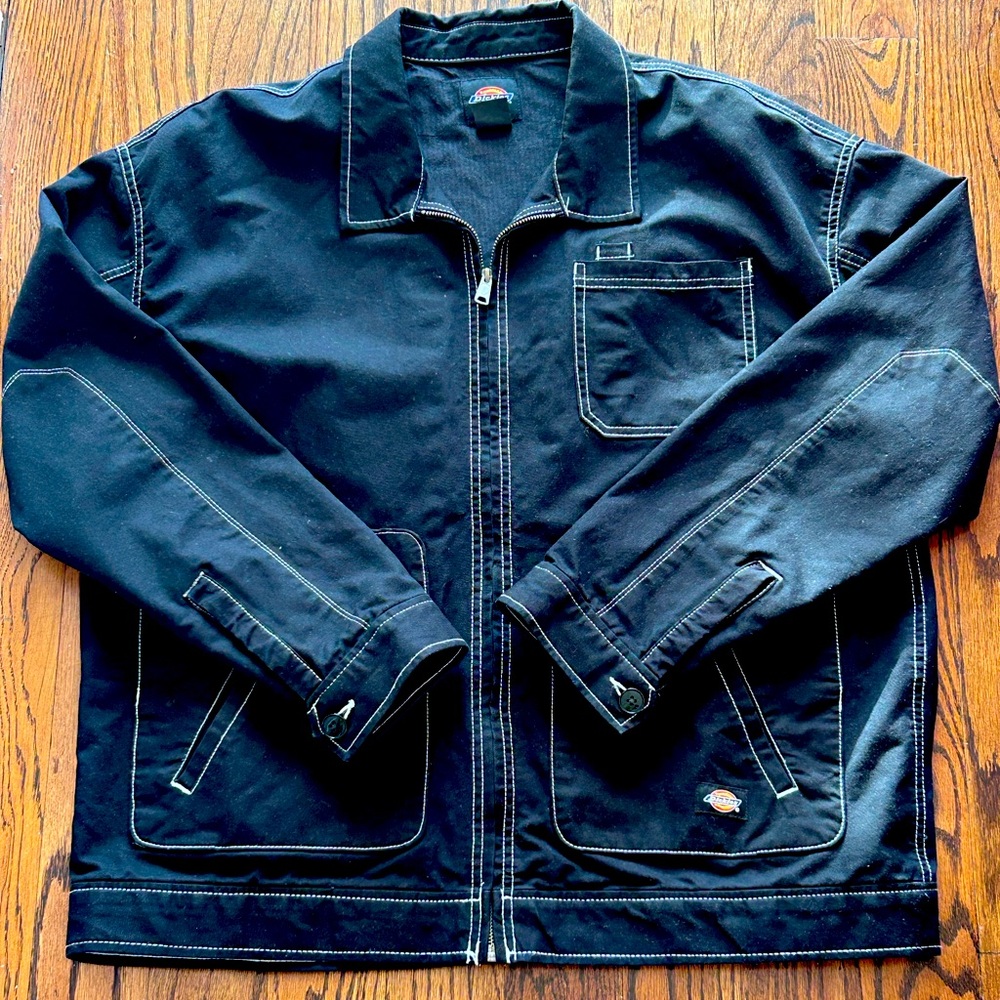 Rare Dickies Black Eisenhower Jacket - White Stitching - Men's Size Large